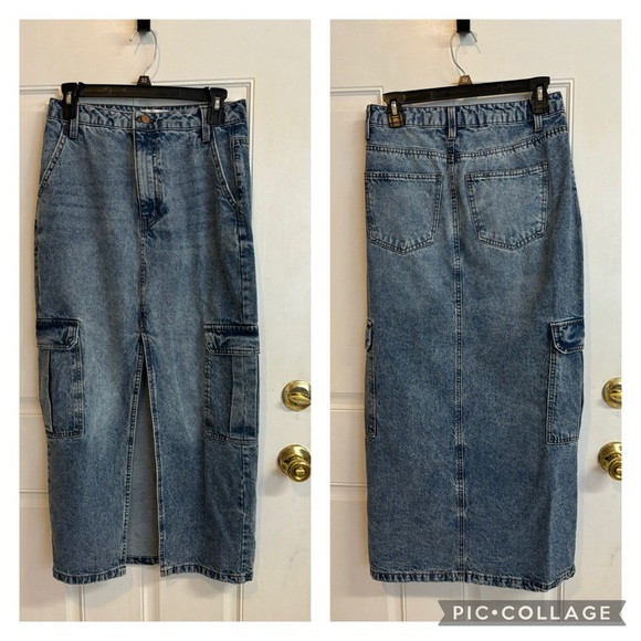 Size 7 Love, Fire midi front split distressed cargo button/zip up denim skirt. - Picture 1 of 3